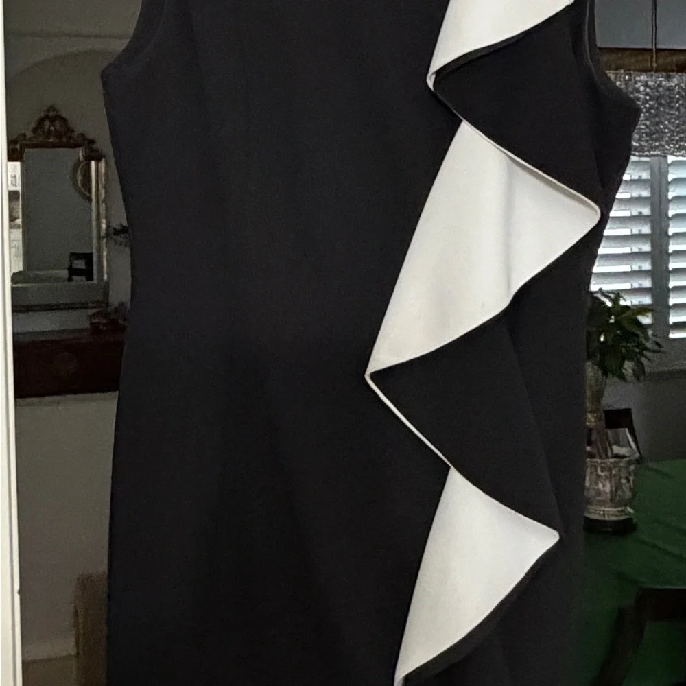 Karl Lagerfeld Black Dress with White Asymmetrical Ruffle - Picture 1 of 4